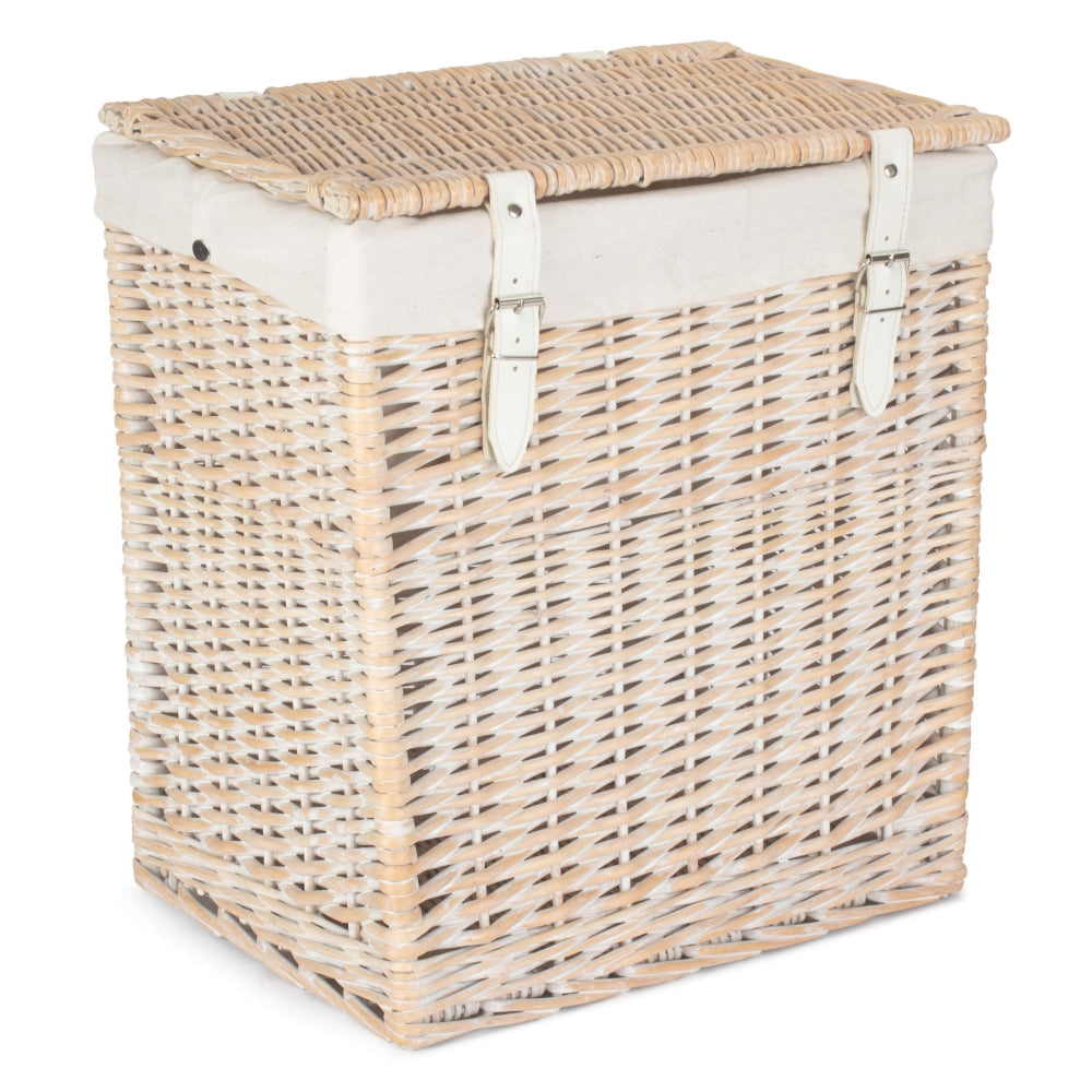 Boutique White Wash Wicker Laundry Basket With Lining