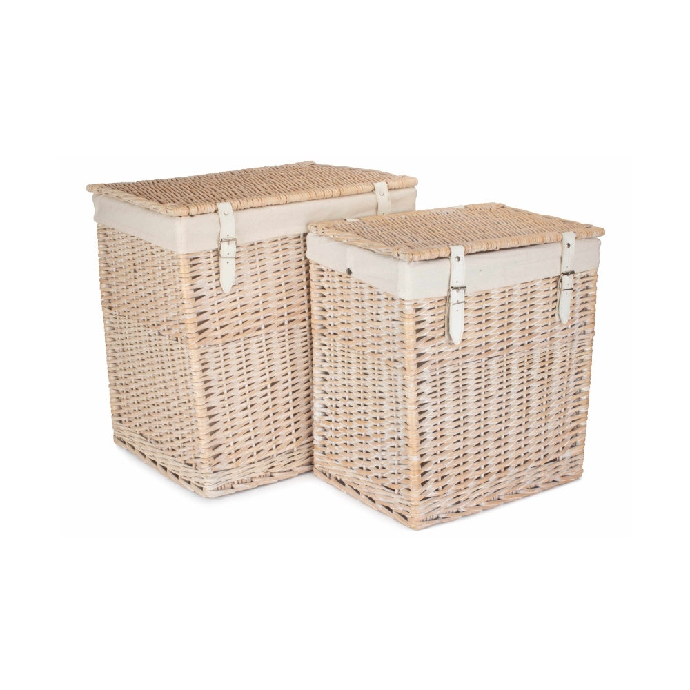 Boutique White Wash Wicker Laundry Basket With Lining